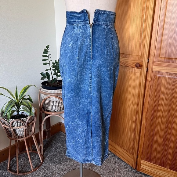 Vintage Y2K Acid Washed Denim Midi Skirt Bleached Western Boho Festival - Picture 3 of 7